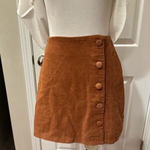 Lulus Corduroy Button-Front Side Mini Skirt in Copper-Rust